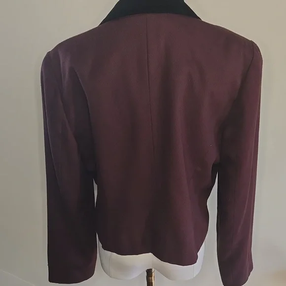 Vintage Finity Maroon Wine Wool Blend Jacket Black Velvet Collar Tailored Boxy - Picture 4 of 8